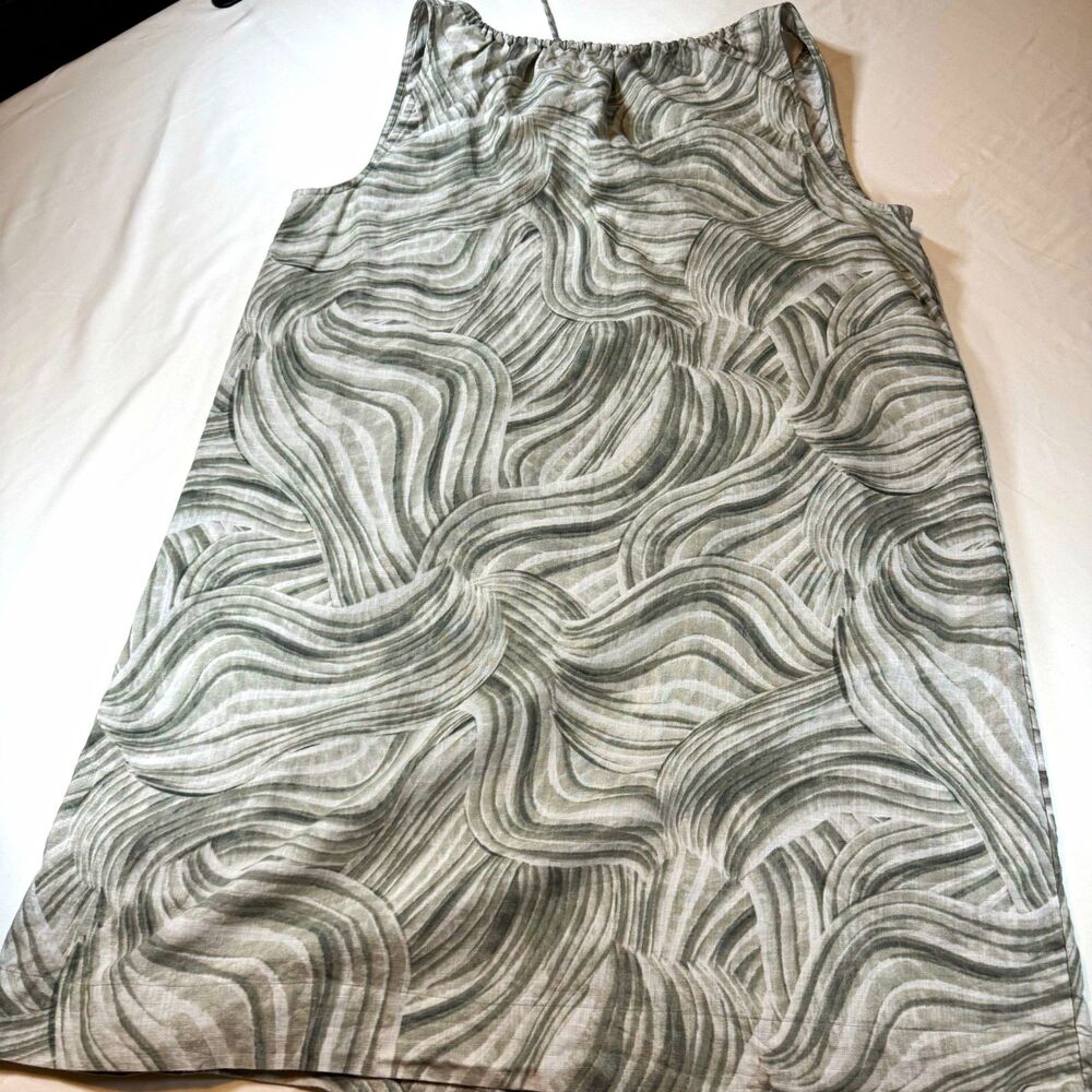 Haven Well Within Linen Cotton Abstract Swirl Shift Dress Large Gray Sleeveless